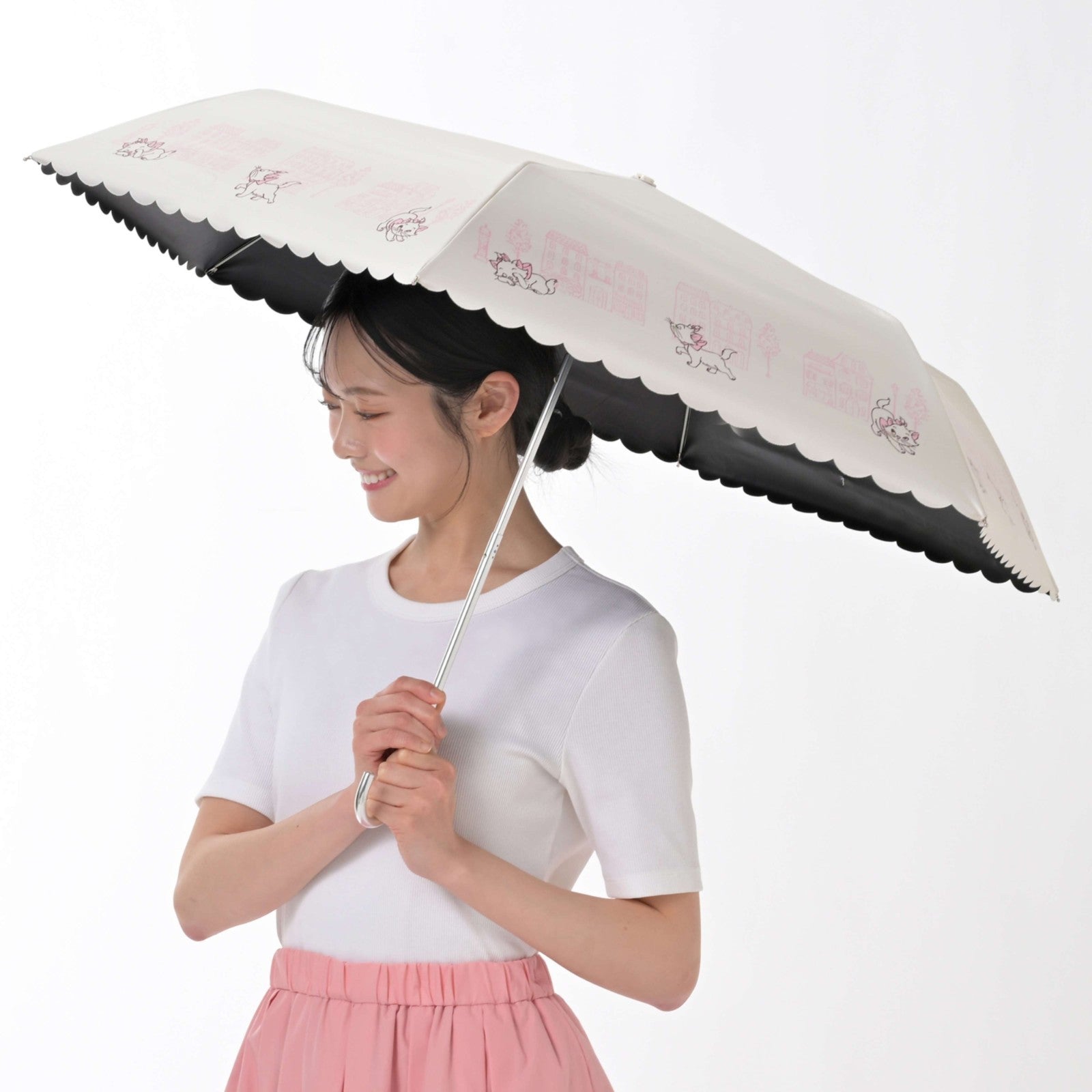Japan Tokyo Disney Store Marie Folding Umbrella Sunny Rainy Carabiner SHINY DAY