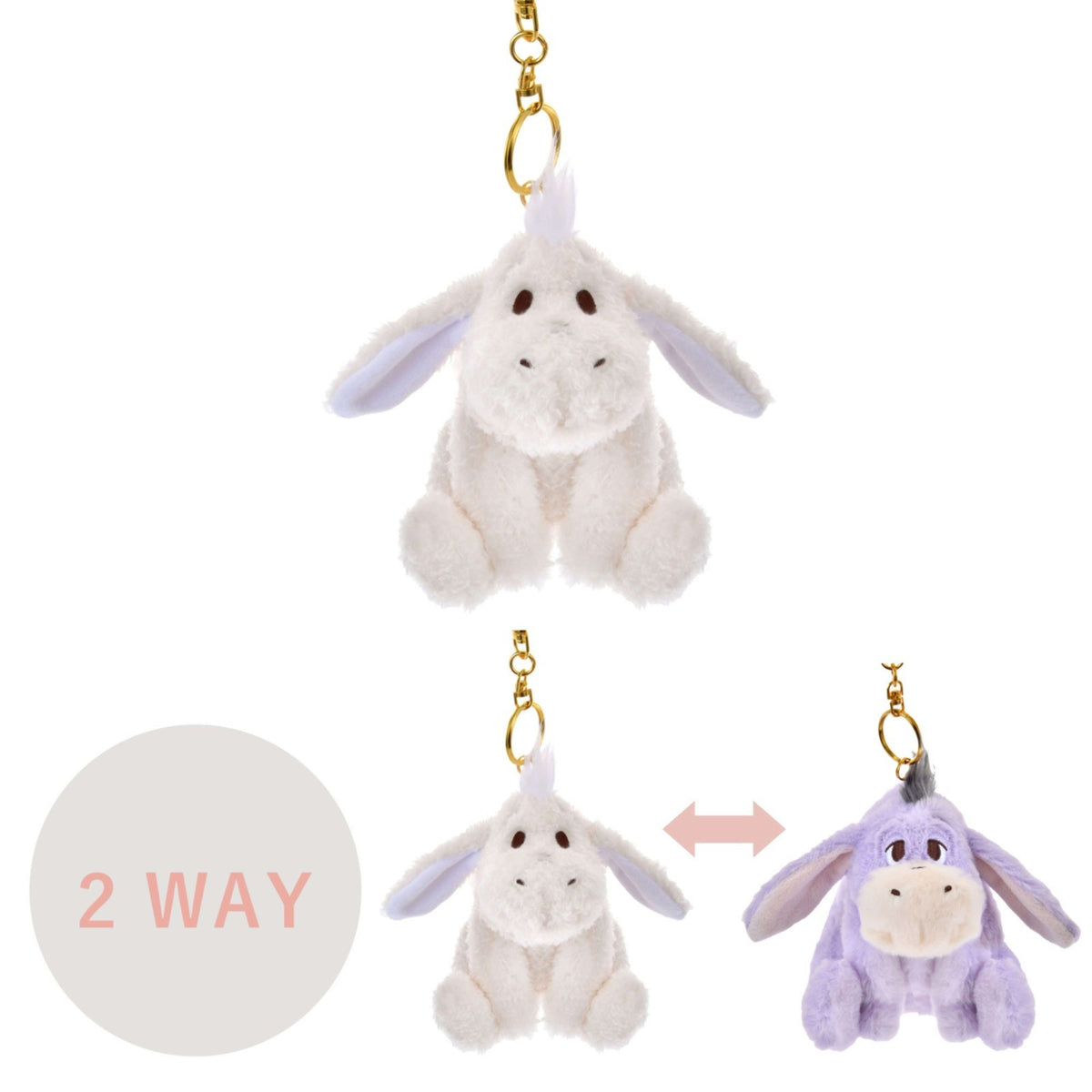 Japan Tokyo Disney Store Eeyore Reversible Plush Keychain WHITE POOH Christmas