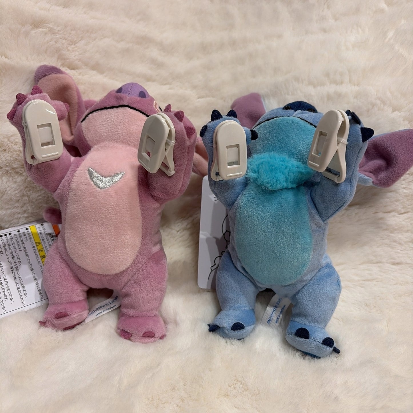 Japan Tokyo Disney Resort Stitch & Angel Plush Toy Keychain Shoulder Clip