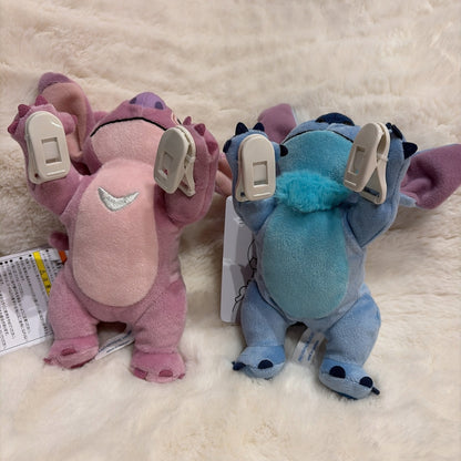Japan Tokyo Disney Resort Stitch & Angel Plush Toy Keychain Shoulder Clip