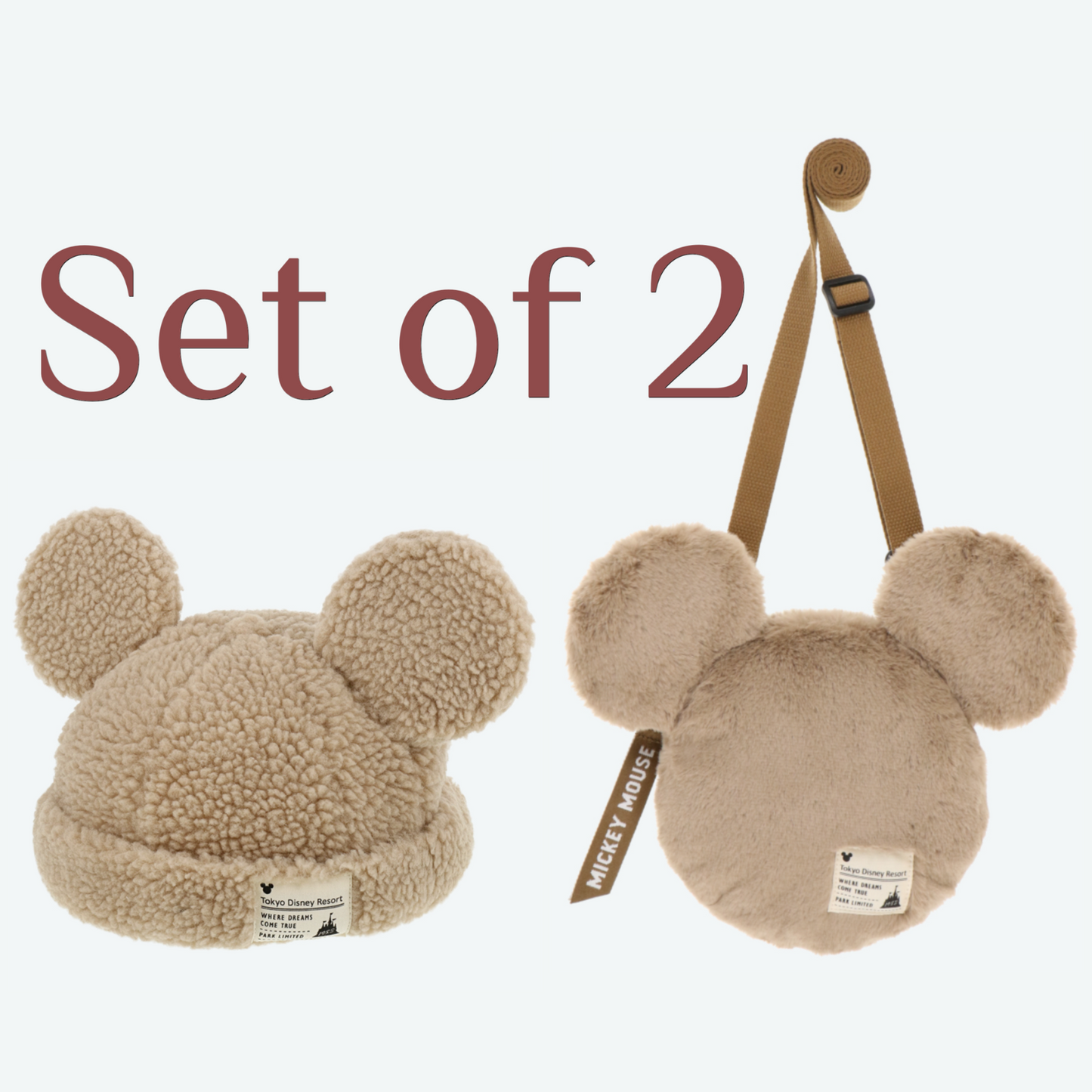 Japan Tokyo Disney Resort Ears & Shoulder Bag Mickey limited Cap Hat Brown