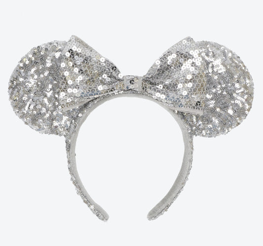 Japan Tokyo Disney Resort Ears HeadBand Hat Minnie Silver sequins shine