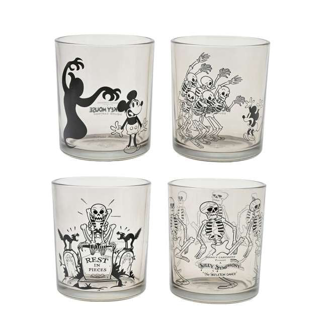 Japan Tokyo Disney Store Mickey Glass Set The Skeleton Dance Haunted House