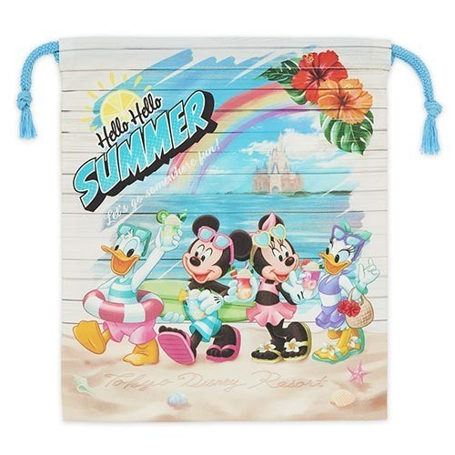 Japan Tokyo Disney Resort Mickey and Minnie Drawstring Bag Hello Summer