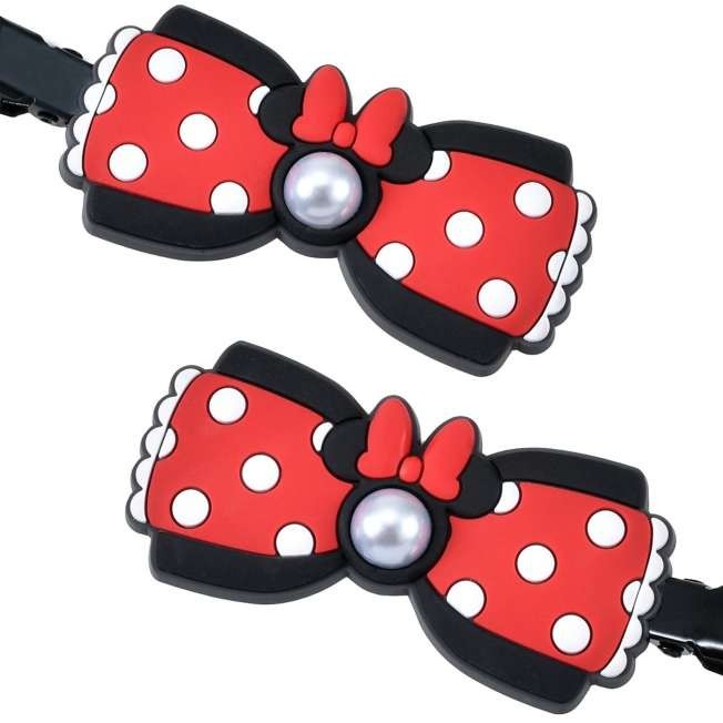 Japan Tokyo Disney Store Minnie Hair Clip Set Pearl Ribbons MAEGAMI Hair Zakka