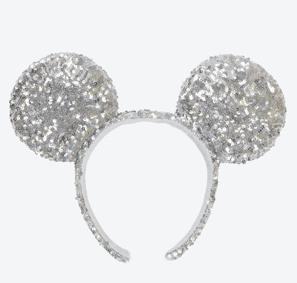 Japan Tokyo Disney Resort Store Ears HeadBand Hat Mickey Silver sequins shine