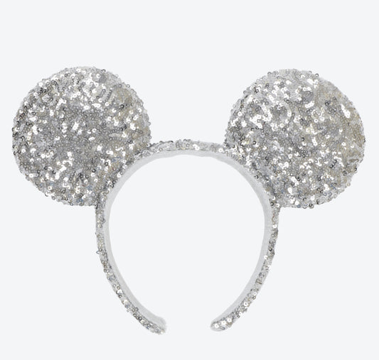 Japan Tokyo Disney Resort Store Ears HeadBand Hat Mickey Silver sequins shine