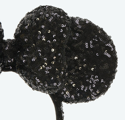 Japan Tokyo Disney Resort Ears HeadBand Hat Minnie Black Ribbon sequins shine