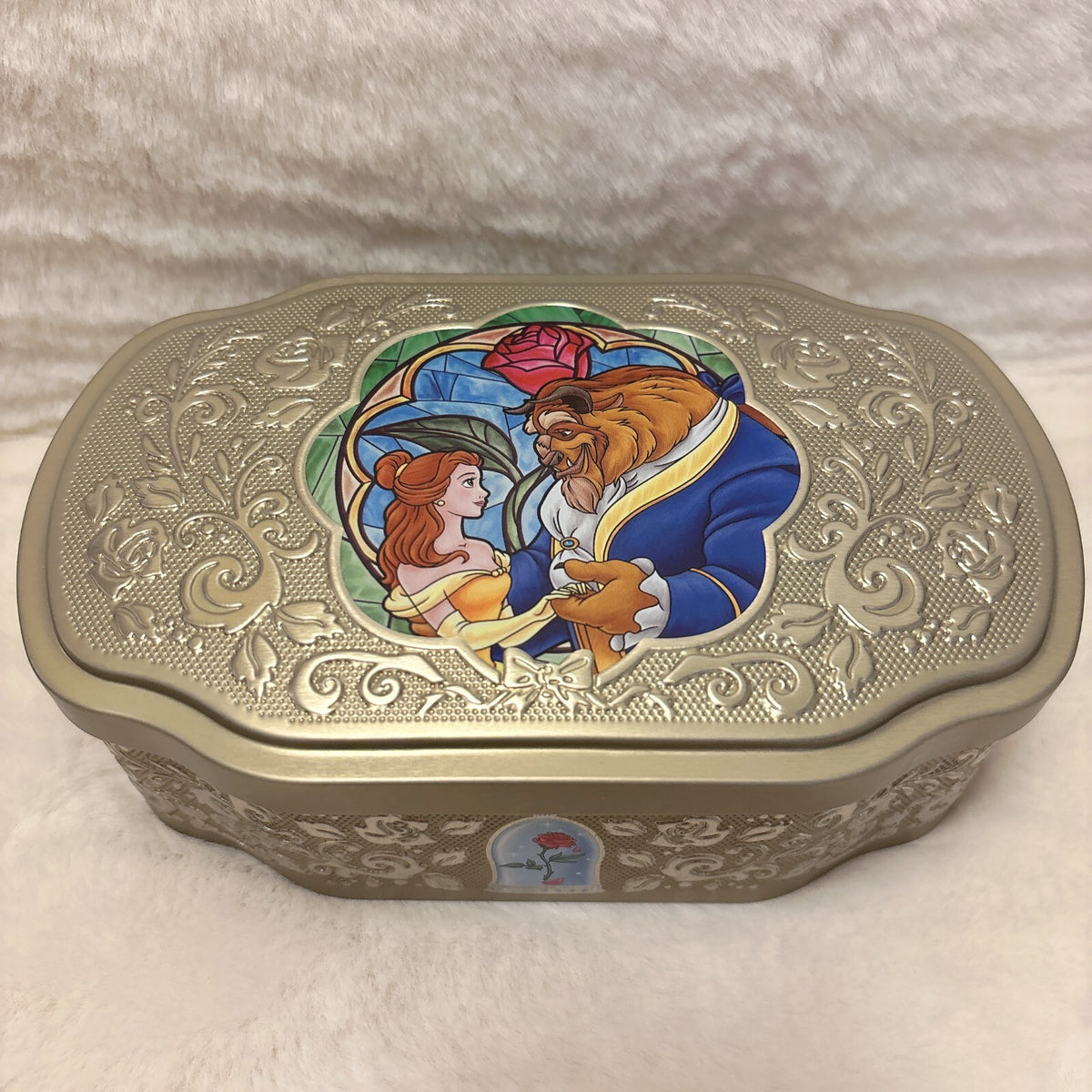 Japan Tokyo Disney Resort Beauty and the Beast Candy Can Gold Rose