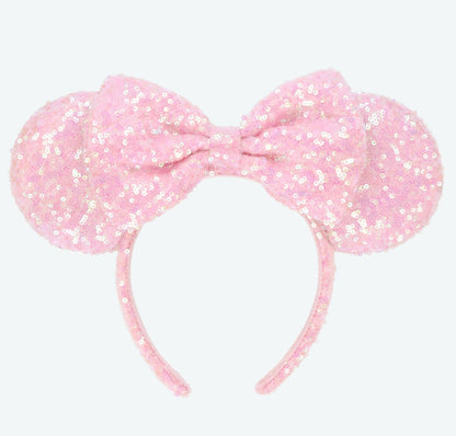 Japan Tokyo Disney Resort Ears HeadBand Hat Cap Spangle Light Pink Ribbon Minnie