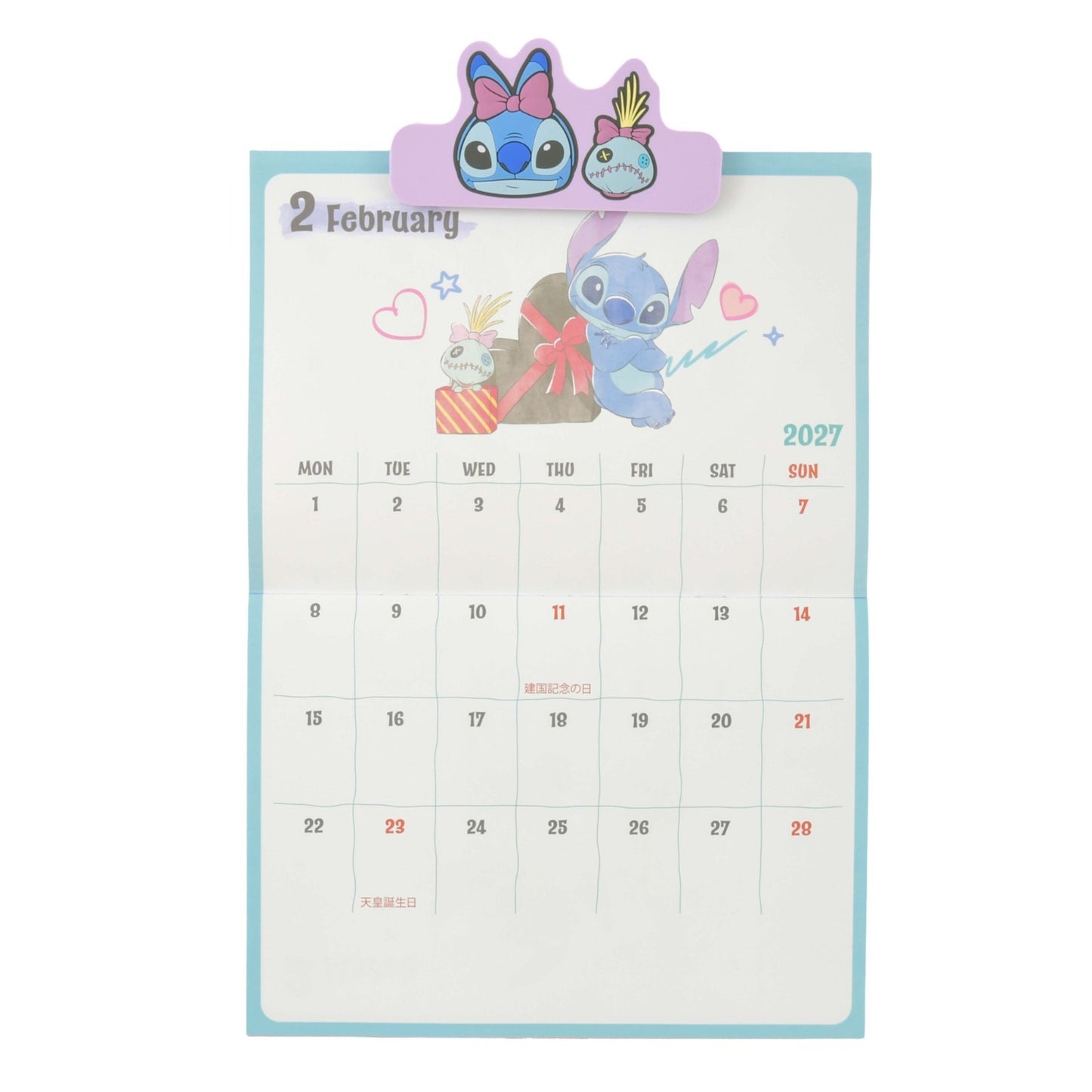 Japan Tokyo Disney Store Stitch Scrump Wall CALENDAR & ORGANIZER 2027 with Clip