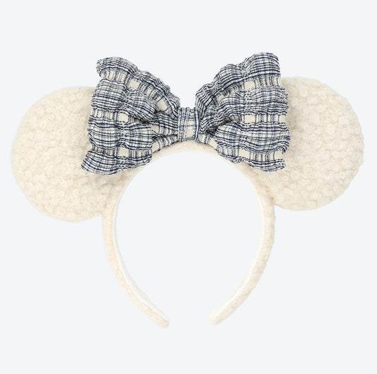 Japan Tokyo Disney Resort Minnie Mouse Ears Headband Free Ribbon Boa Blue 2025