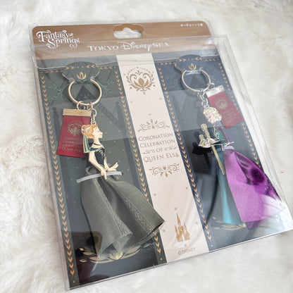 Japan Tokyo Disney Resort Key Chain Set Elsa Ana Frozen Fantasy Springs