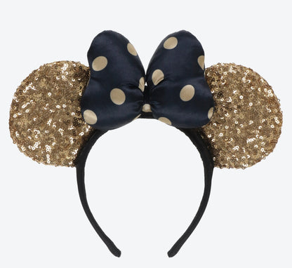 Japan Tokyo Disney Resort Store Ears HeadBand Hat Sequin Gold Dot Pattern