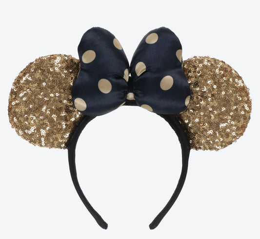 Japan Tokyo Disney Resort Store Ears HeadBand Hat Sequin Gold Dot Pattern