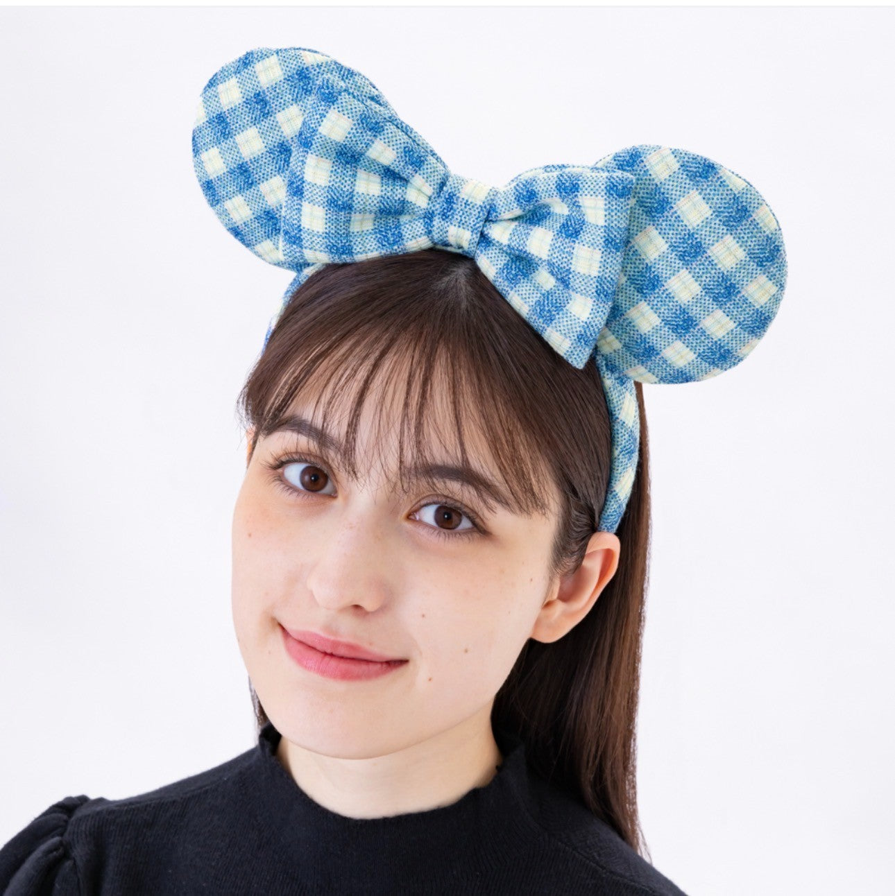 Japan Tokyo Disney Resort Minnie Ears Cap Headband Gingham check Blue