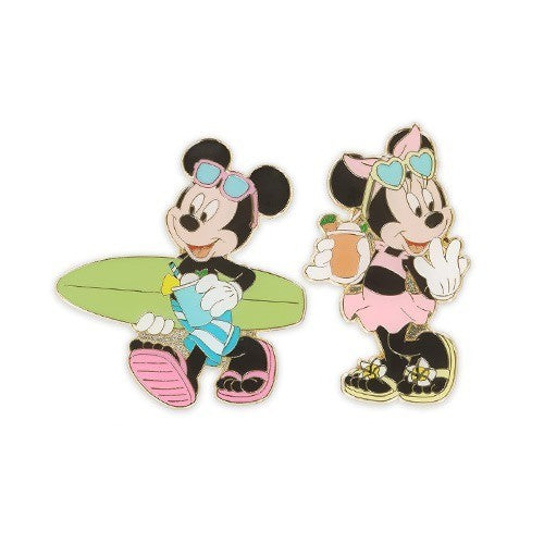 Japan Tokyo Disney Resort Mickey and Minnie Pin Badge Set Hello Summer