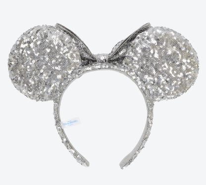 Japan Tokyo Disney Resort Ears HeadBand Hat Minnie Silver sequins shine