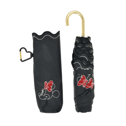 Japan Tokyo Disney Store Minnie Folding Umbrella Sunny Rainy Carabiner SHINY DAY