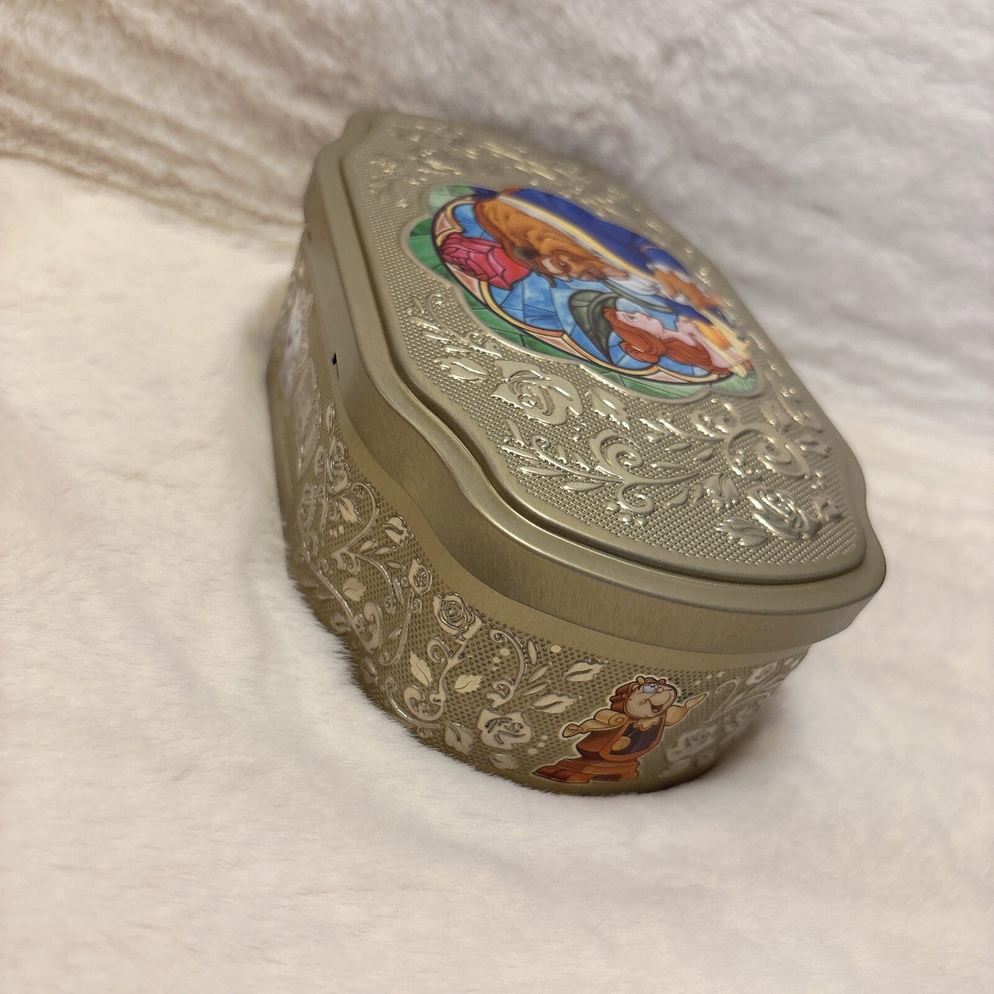 Japan Tokyo Disney Resort Beauty and the Beast Candy Can Gold Rose