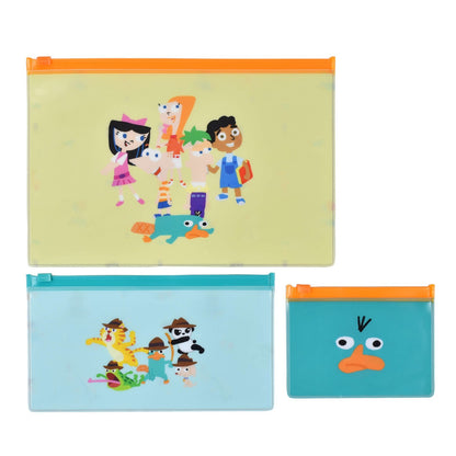 Japan Tokyo Disney Store Phineas and Ferb Flat Pouch Set 3 Sizes