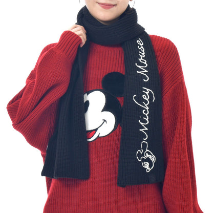 Japan Tokyo Disney Store Mickey Mouse Knit Scarf Line Art Black MAGICAL LABEL