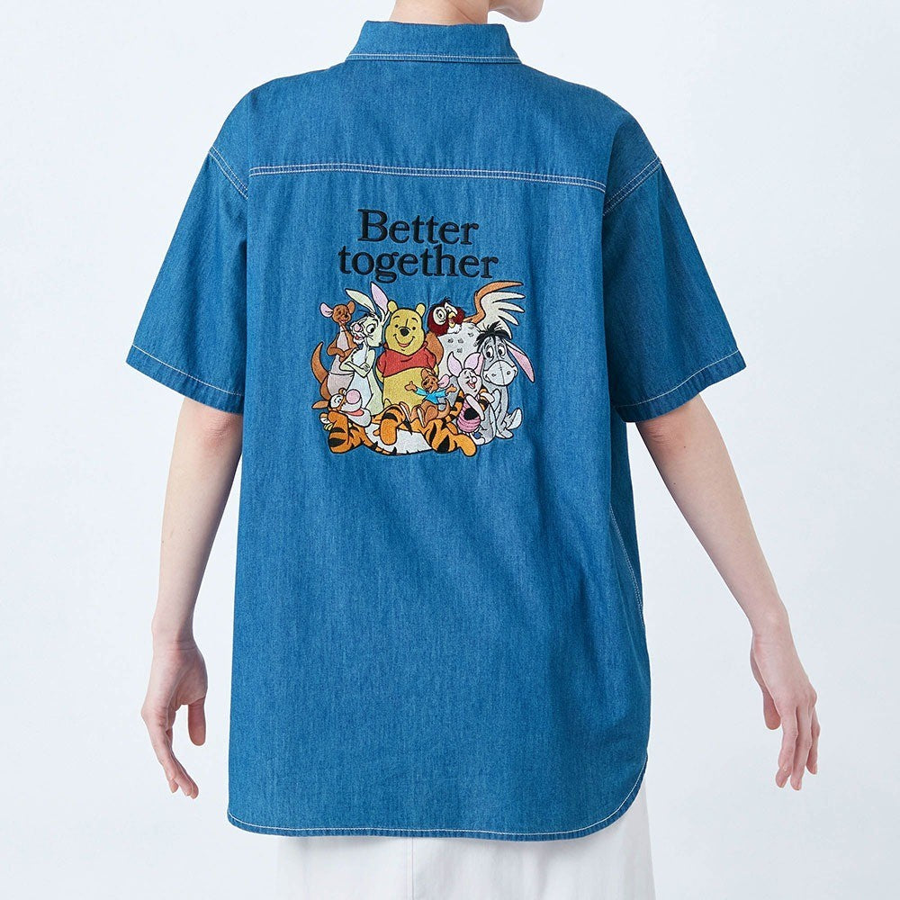 Japan Disney Fantasy Shop Bellemaison Pooh Unisex Embroidered Denim shirt