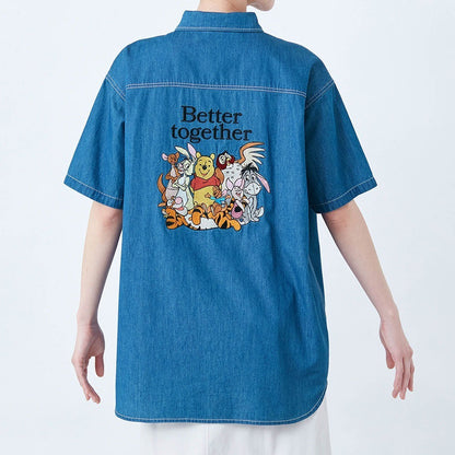 Japan Disney Fantasy Shop Bellemaison Pooh Unisex Embroidered Denim shirt