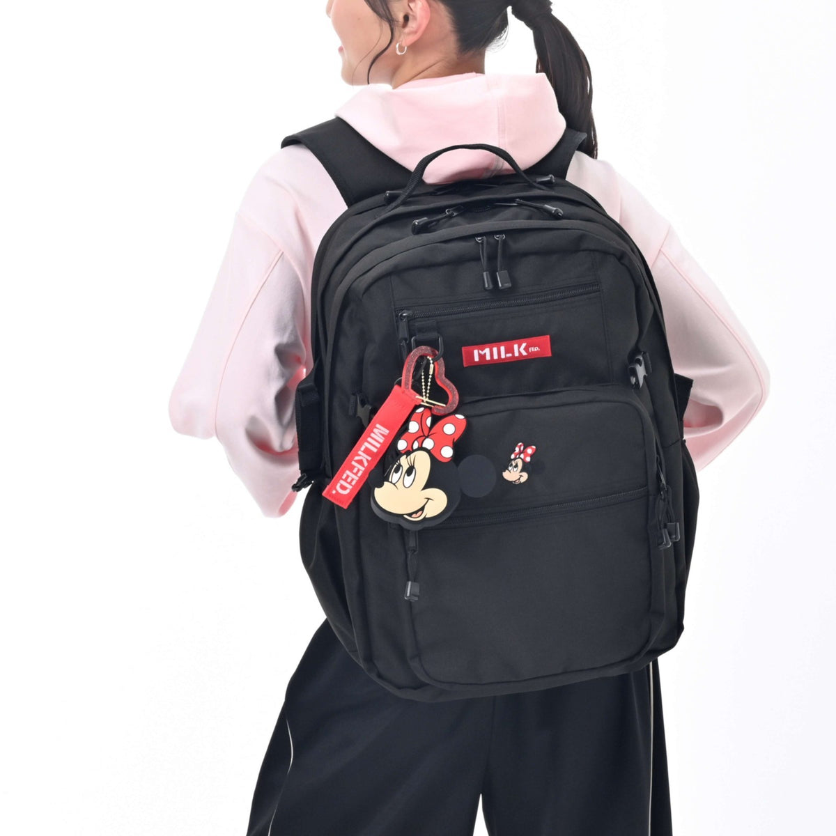 Japan Tokyo Disney Store Minnie MILKFED. Backpack 23L Charm Pouch Carabiner