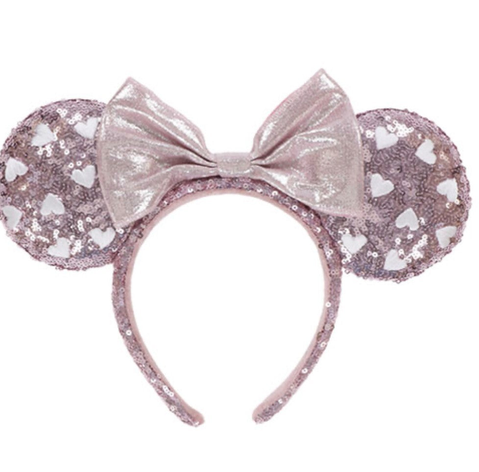 Japan Tokyo Disney Resort ears headband sequin pink heart glitter Minnie