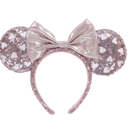 Japan Tokyo Disney Resort ears headband sequin pink heart glitter Minnie