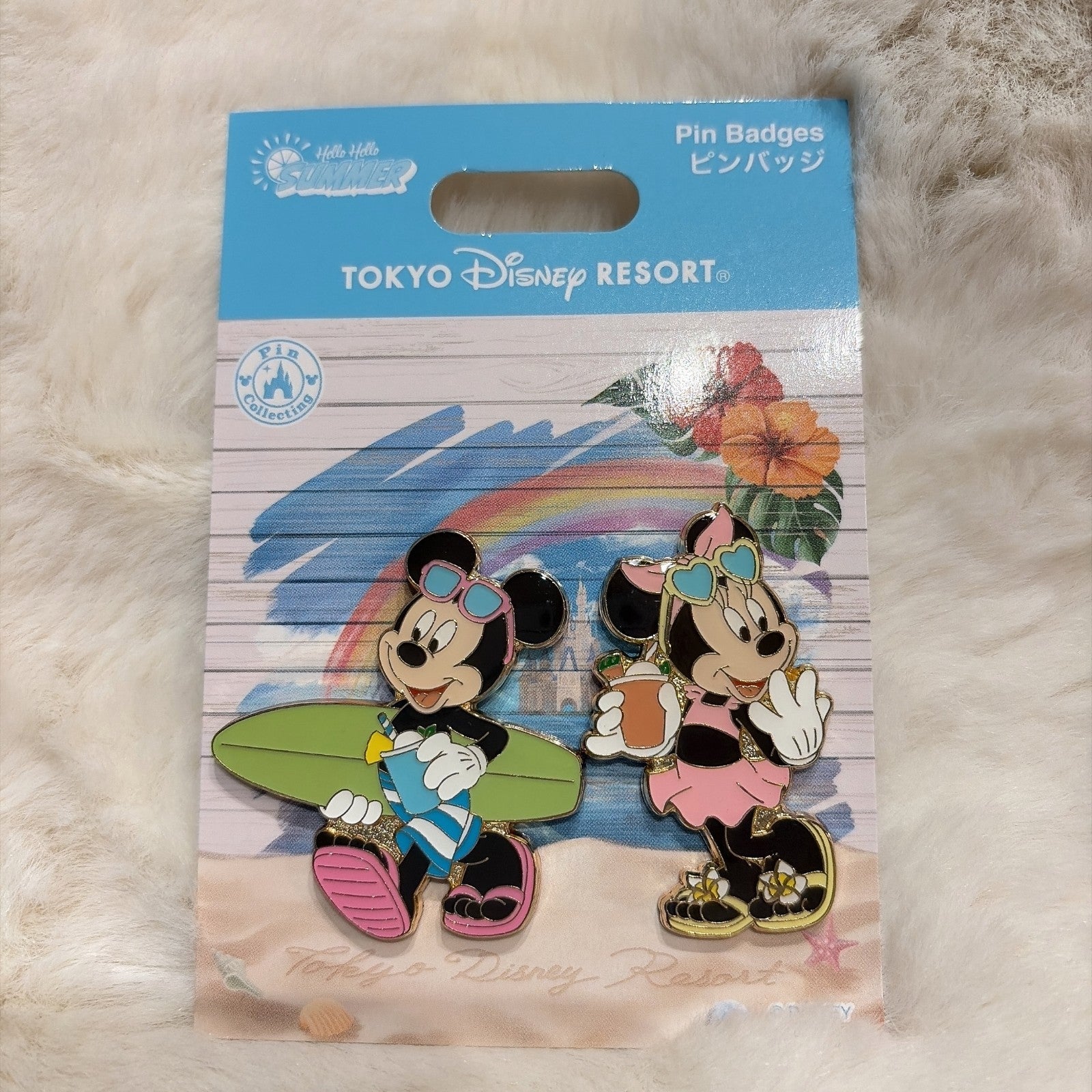 Japan Tokyo Disney Resort Mickey and Minnie Pin Badge Set Hello Summer