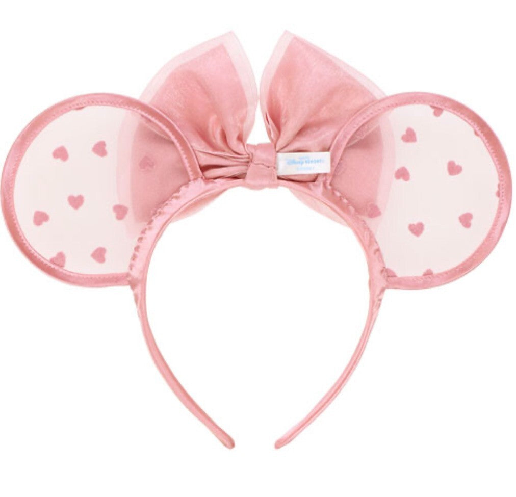 Japan Tokyo Disney Resort Store Ears HeadBand Hat Lace polka dots Pink Heart