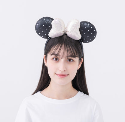 Japan Tokyo Disney Resort Store Ears HeadBand Hat White Leather Pearls Sequins