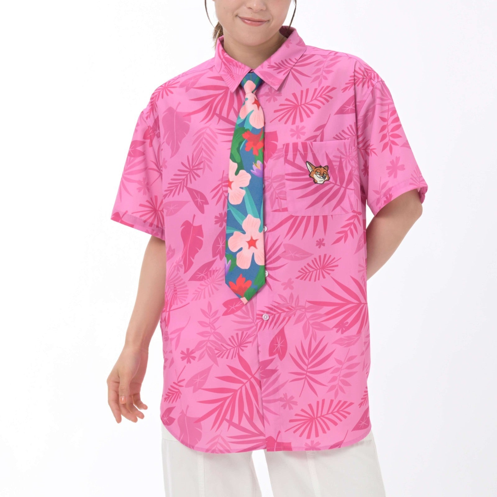 Japan Tokyo Disney Store Nick Wilde Short-Sleeve Shirt Tie TROPICAL ZOOTOPIA