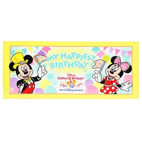 Japan Tokyo Disney Resort Mickey Minnie Face Towel Happiest Birthday