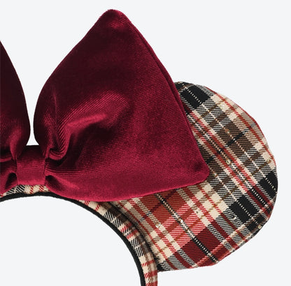 Japan Tokyo Disney Resort Ears HeadBand Hat Minnie Red Checkered 2025