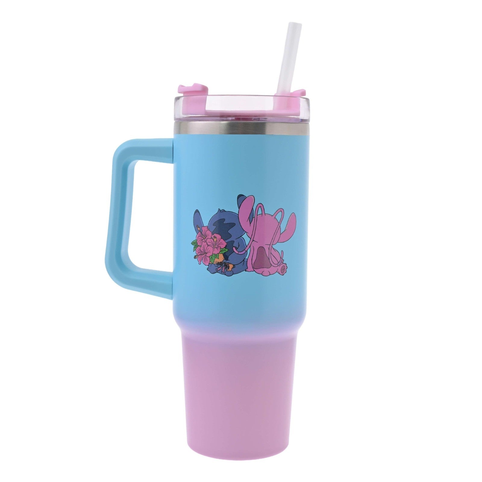 Japan Tokyo Disney Store Stitch & Angel Stainless Steel Tumbler with Straw