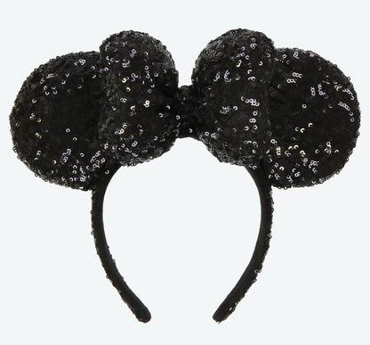 Japan Tokyo Disney Resort Ears HeadBand Hat Minnie Black Ribbon sequins shine