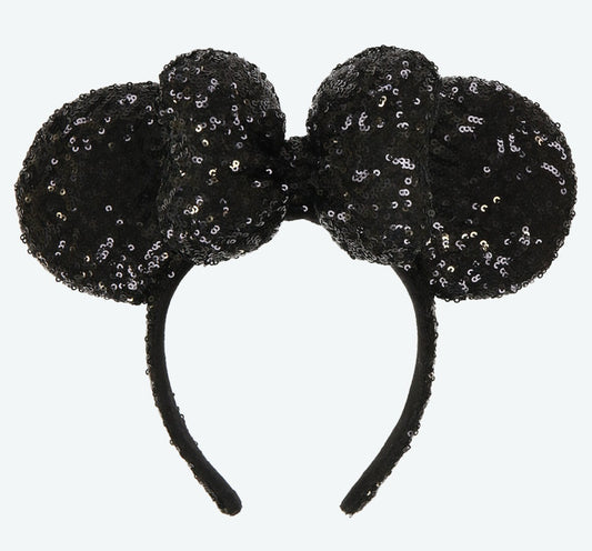 Japan Tokyo Disney Resort Ears HeadBand Hat Minnie Black Ribbon sequins shine