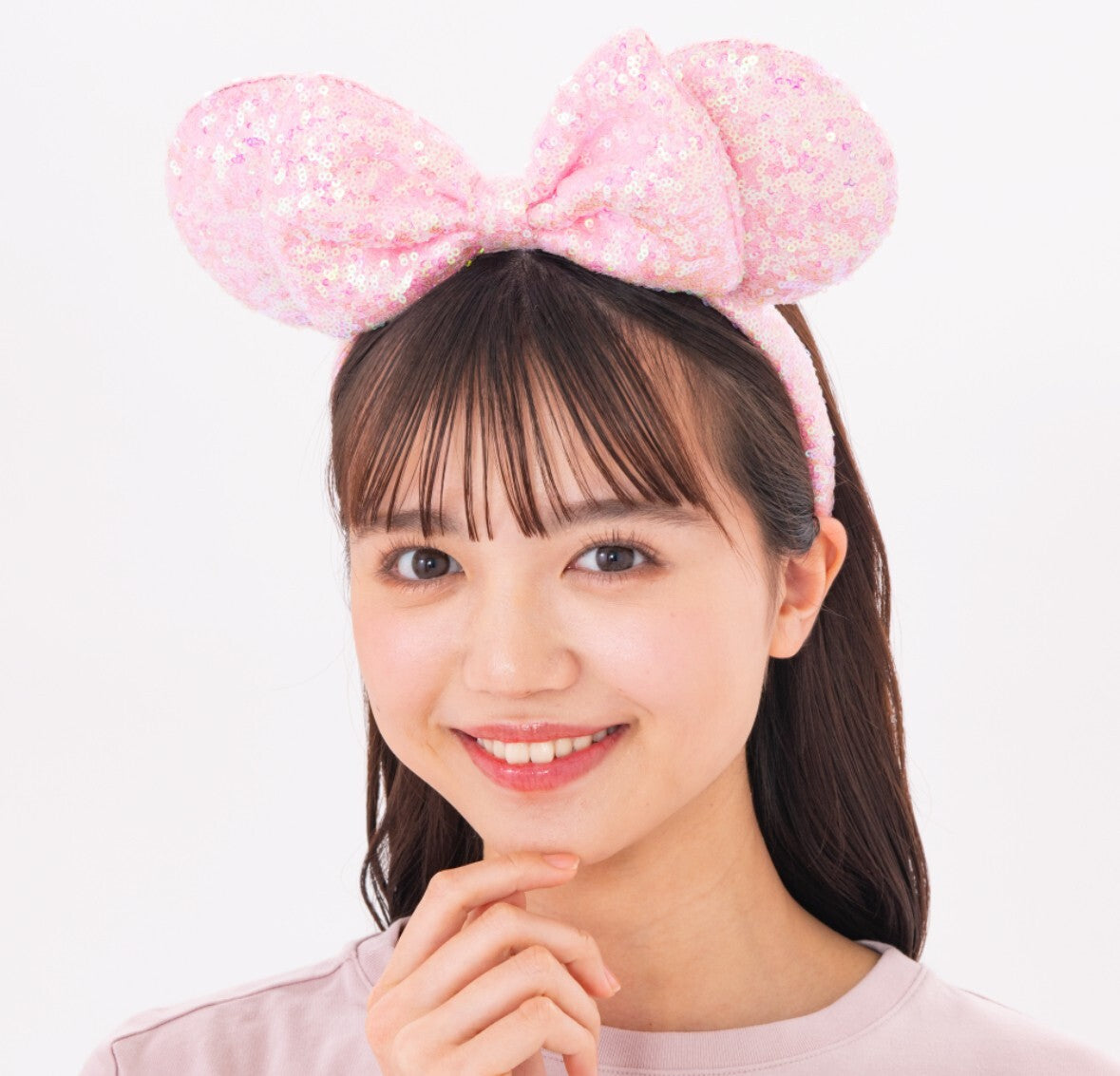 Japan Tokyo Disney Resort Ears HeadBand Hat Cap Spangle Light Pink Ribbon Minnie