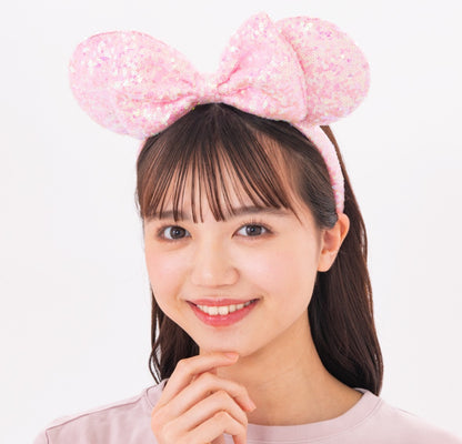 Japan Tokyo Disney Resort Ears HeadBand Hat Cap Spangle Light Pink Ribbon Minnie