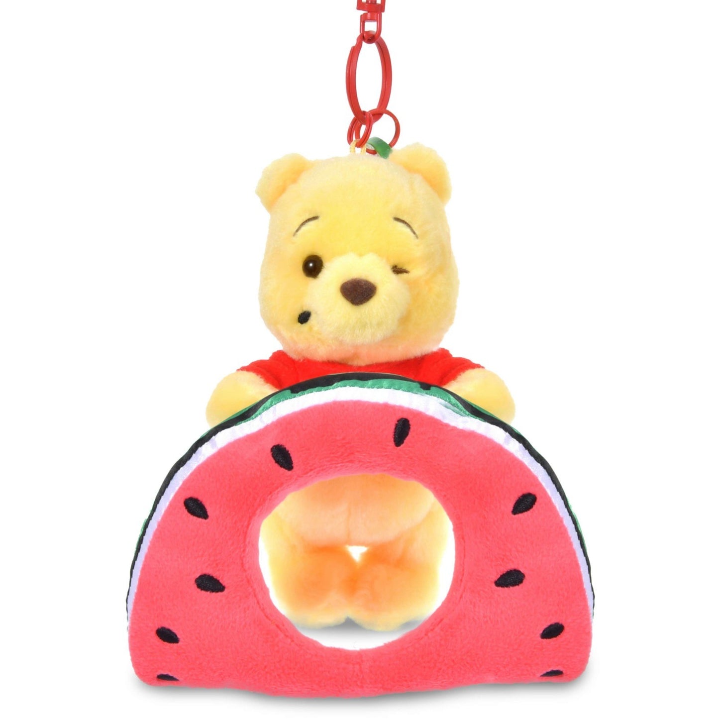 Japan Tokyo Disney Store Winnie the Pooh Plush Toy Keychain "I Love Watermelon"