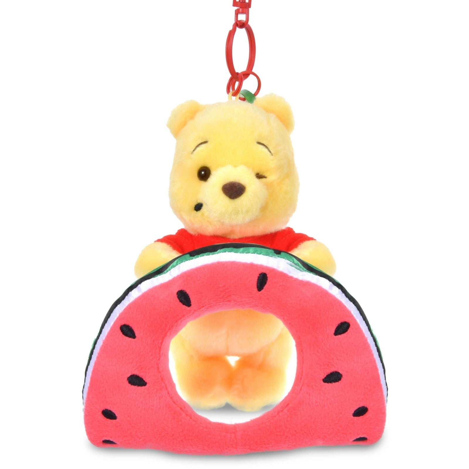 Japan Tokyo Disney Store Winnie the Pooh Plush Toy Keychain "I Love Watermelon"
