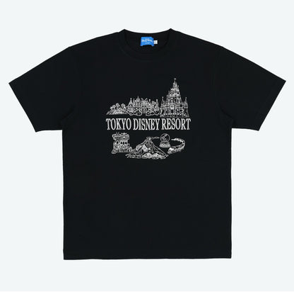 Japan Tokyo Disney Resort  T-Shirt Cinderella Castle Small World Black