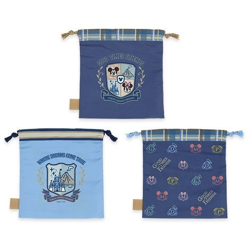 Japan Tokyo Disney Resort GOOD TIMES FRIENDS Mickey Mouse Drawstring Bag Set