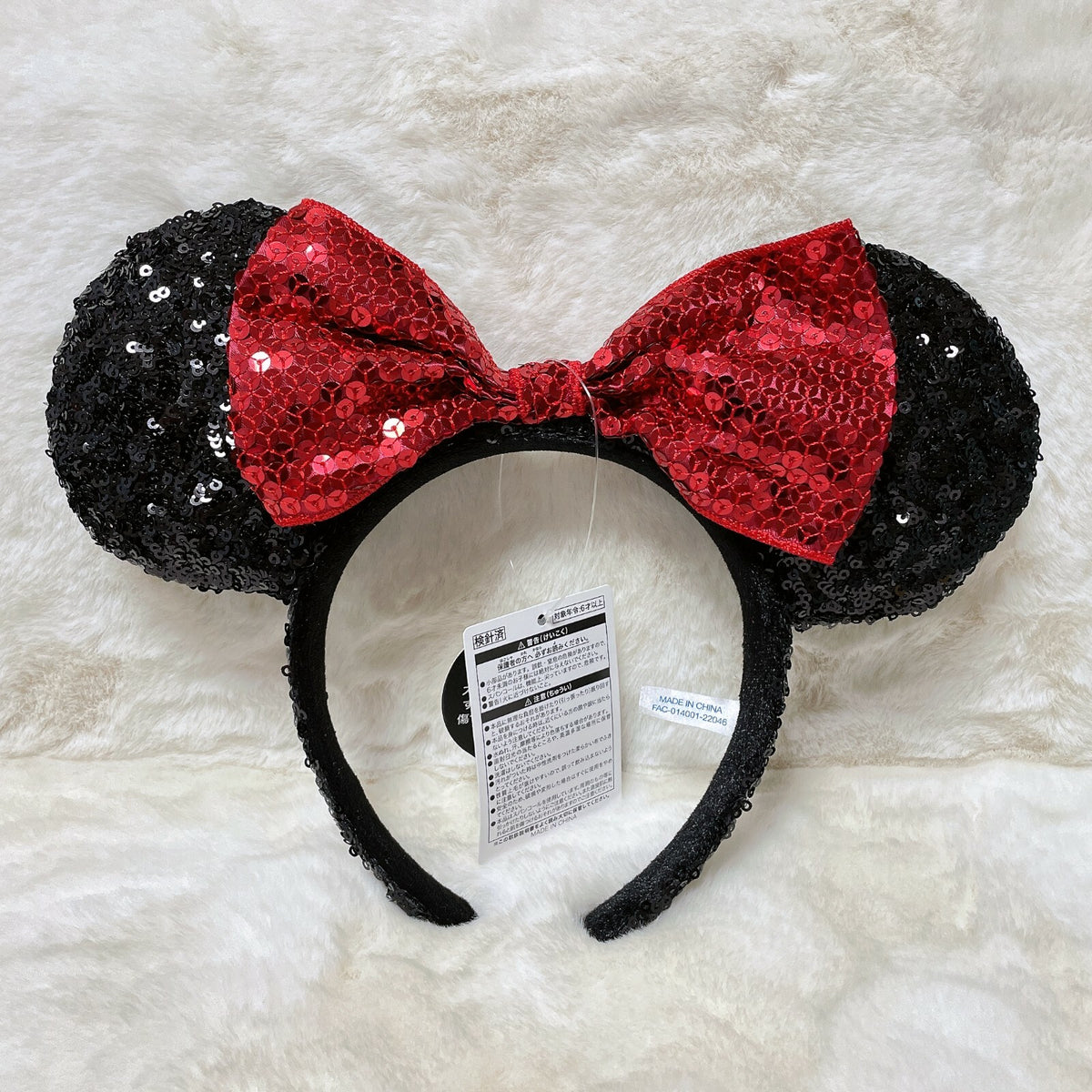 Japan Tokyo Disney Resort Ears Headband Sequin black red ribbon