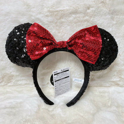Japan Tokyo Disney Resort Ears Headband Sequin black red ribbon