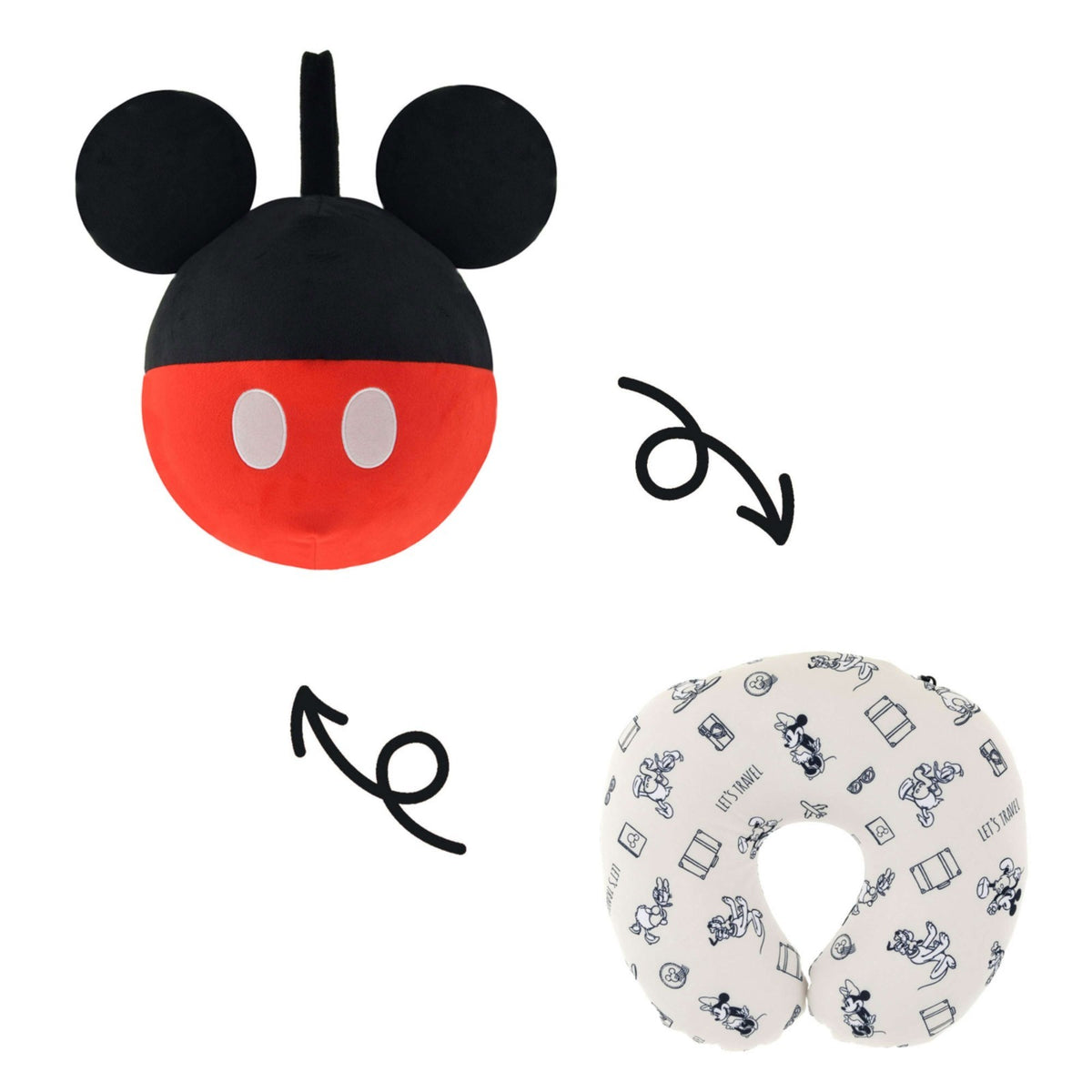 Japan Tokyo Disney Store Mickey & Friends 2-Way Neck Pillow Icon Let's Travel