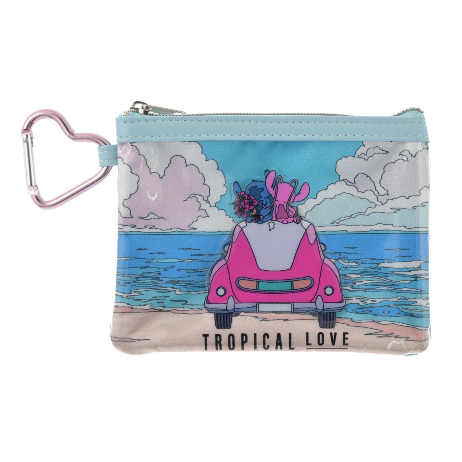 Japan Tokyo Disney Store Stitch & Angel Flat Pouch with Carabiner